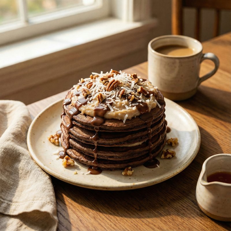 German Chocolate Protein Pancakes